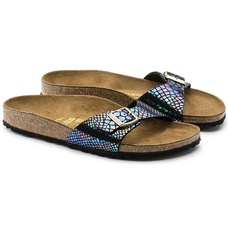 Birkenstock Madrid Black Shiny Snake Multicolor Sandals – Stylish Comfort for Women