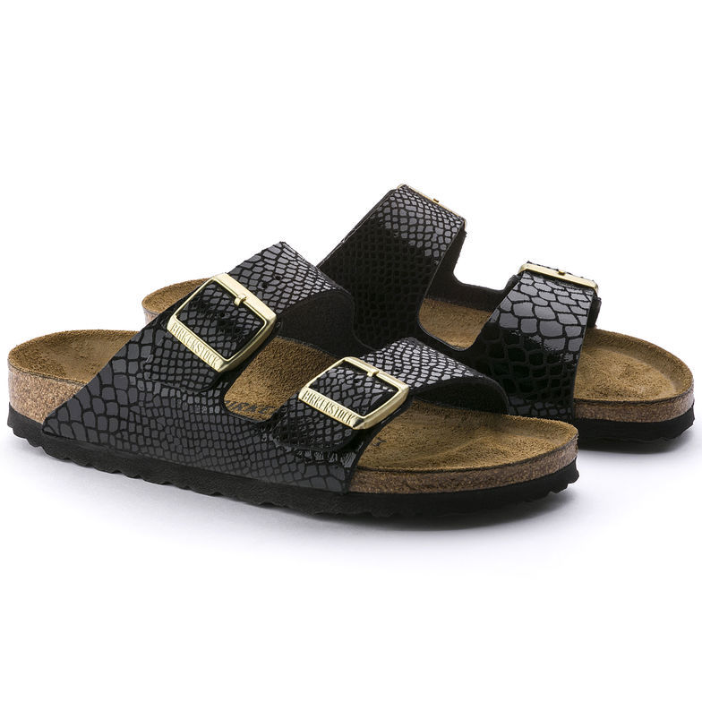 Birkenstock Arizona Black Snakeskin Pattern Sandals - Chic and Comfortable Footwear