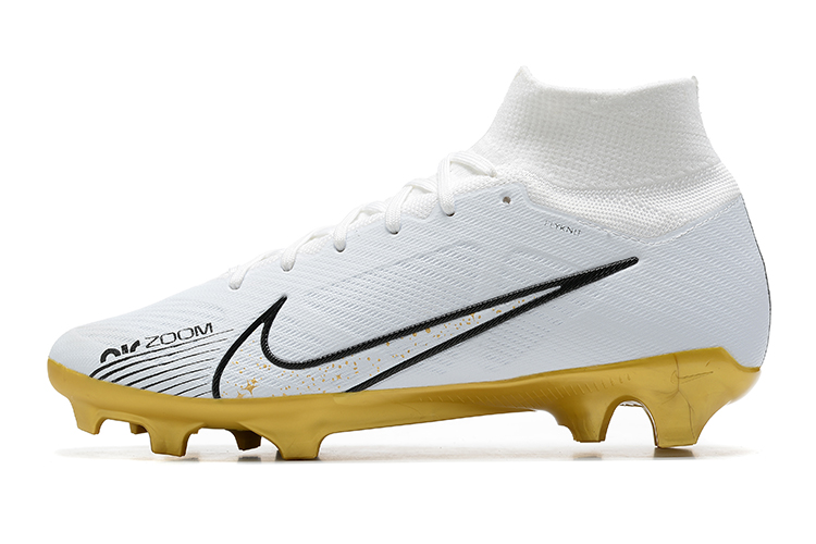 Nike Zoom Mercurial Superfly IX Elite FG White Black Gold - Football Cleat for Superior Performance