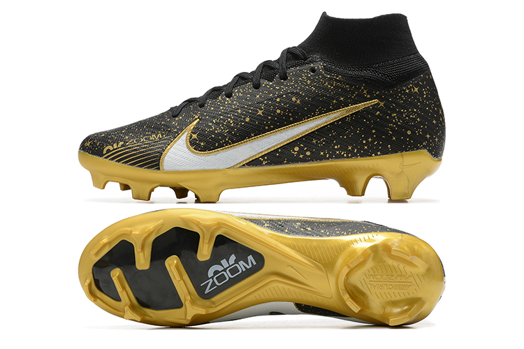 Nike Zoom Mercurial Superfly 9 Elite FG - Black/Gold/Silver: Speed and Style for Elite Performance!