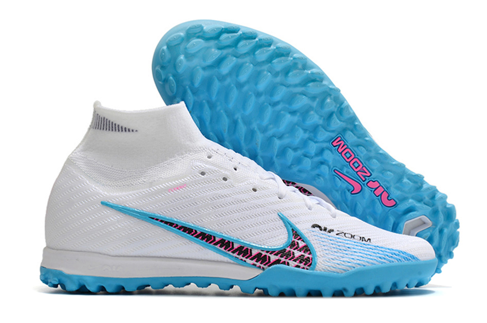Nike Air Zoom Mercurial Superfly 9 Elite TF | White Blue Pink – High-performance Turf Soccer Shoes for Unmatched Agility