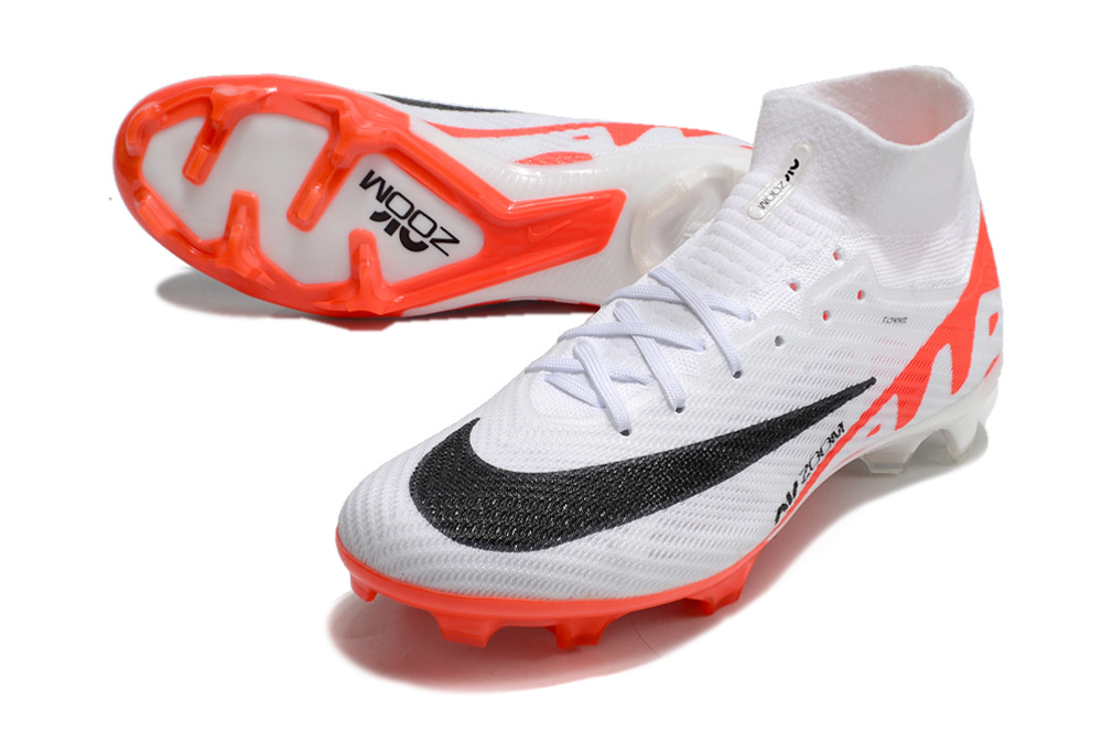 Nike Zoom Mercurial Superfly 9 Elite FG - White/Black/Orange: Premier Football Shoes for Ultimate Performance