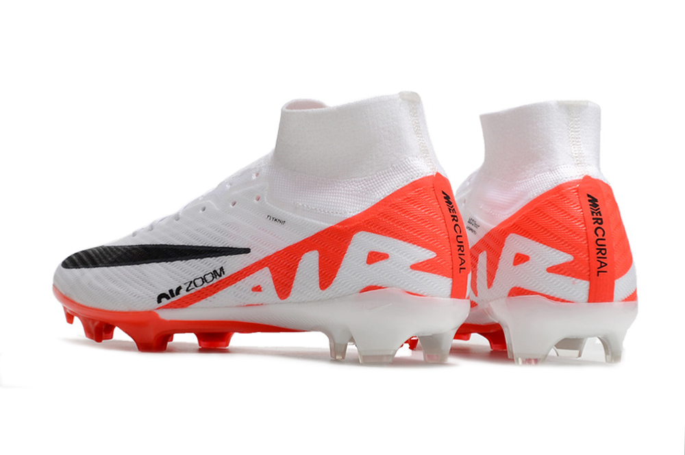 Nike Zoom Mercurial Superfly 9 Elite FG - White/Black/Orange: Premier Football Shoes for Ultimate Performance