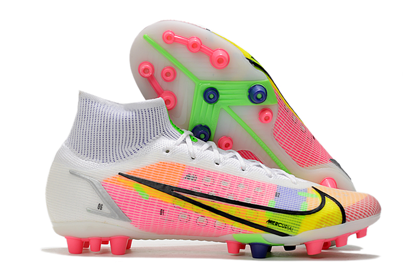Nike Superfly 8 Elite AG Mid Pink Green Grey Soccer Cleats - Enhanced Performance for AG Surfaces