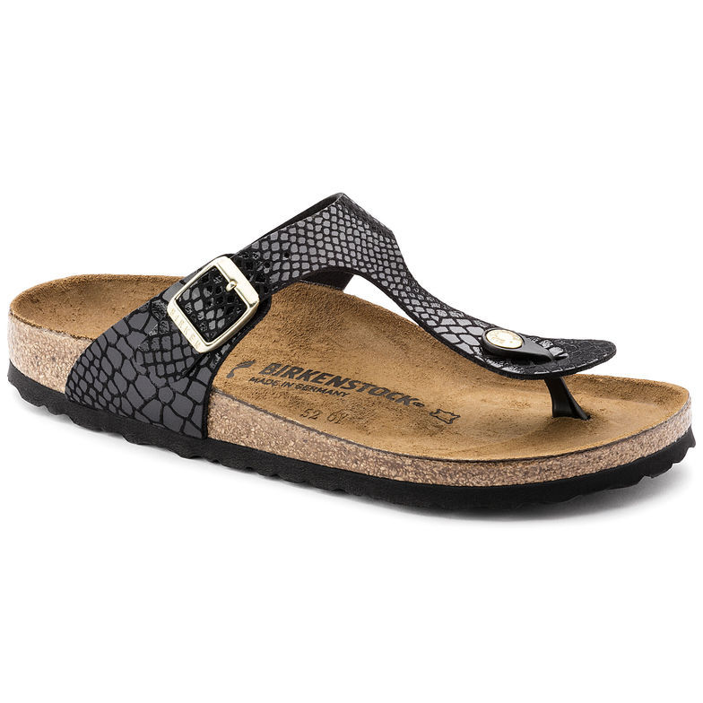 Birkenstock Gizeh Black Snakeskin Pattern Sandals - Chic and Comfortable