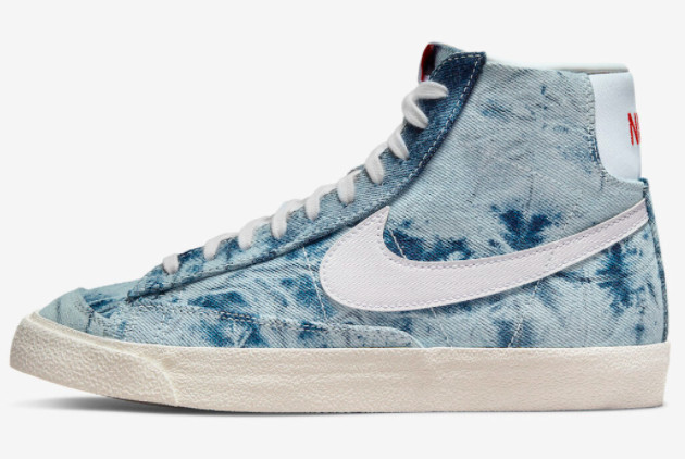 Nike Blazer Mid WMNS 'Washed Denim' Multi-Color/Sail-Habanero Red-White | DV2182-900